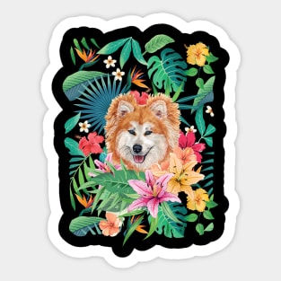 Tropical Long Haired Red Akita Sticker